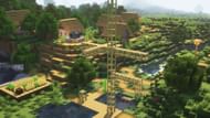 Many scaffoldings in a village (Image via Mojang)